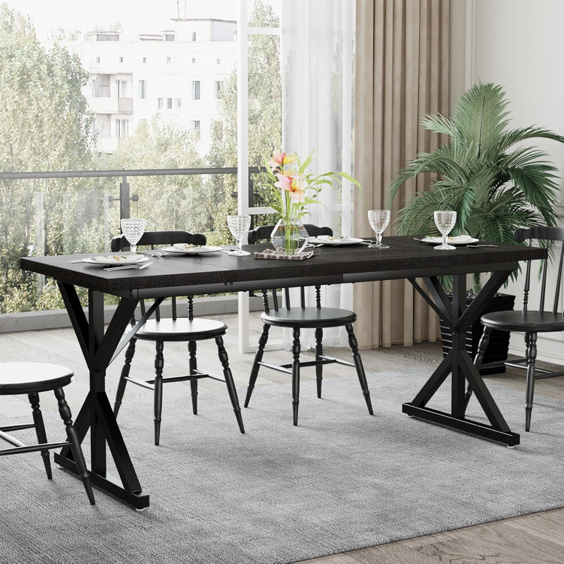 Table de salle à manger 70,87 "Farmhouse, Noir, Noir