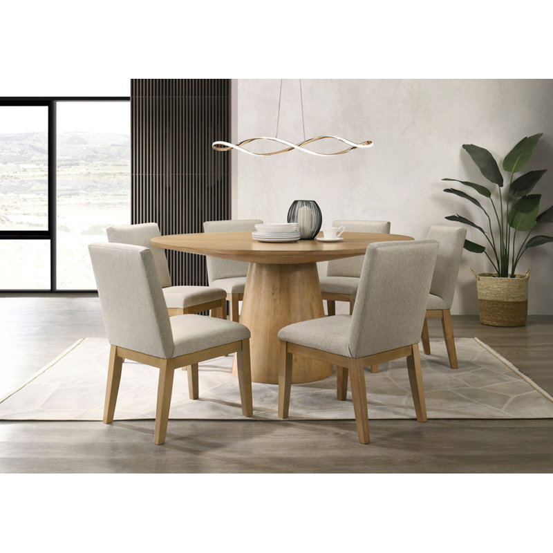 Towonna White 7 Piece 59"W Round Dining Table Set with Pedestal Base and Driftwood Finish Chairs, Brown, Brown