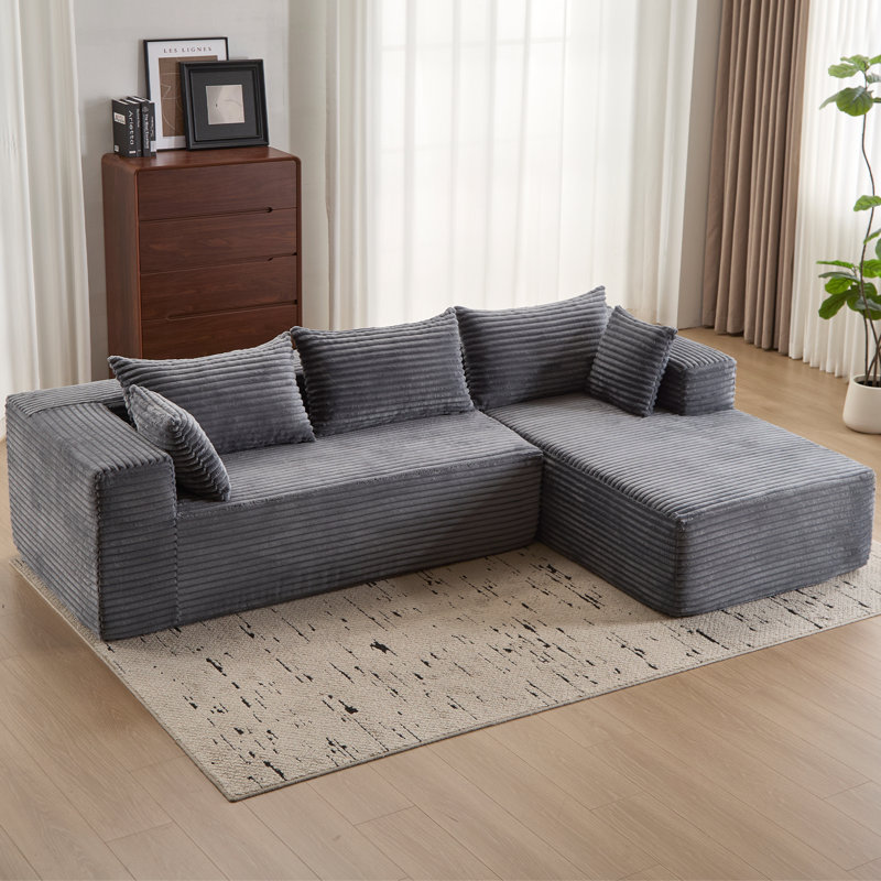 107" Modular Sectional Couch With L-Shape Chaise,Boneless Sofa For Living Room,Modern Cloud Couch With Deep Seat,No Assembly Required,Loveset,Grey(Right Facing Chaise)