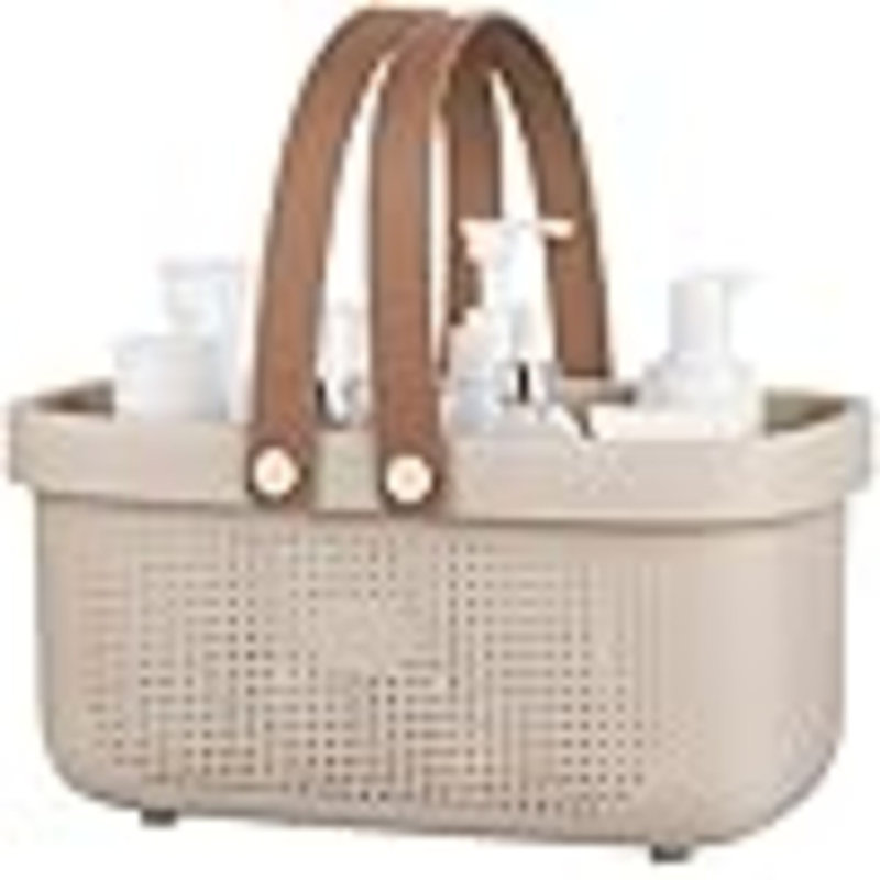 Panier de rangement en plastique avec poignée, L 7 po x P 6 po, Beige