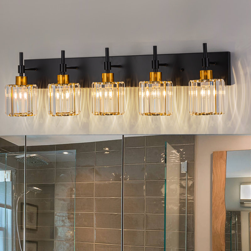Corless Dimmable Vanity Light, 5, Black/Gold
