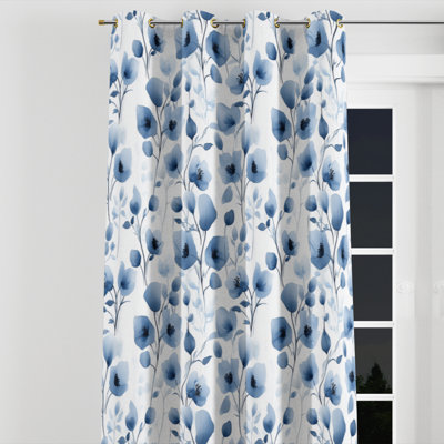 Rideaux à motif floral - Rideau à œillets bleu et fleurs - 1 panneau