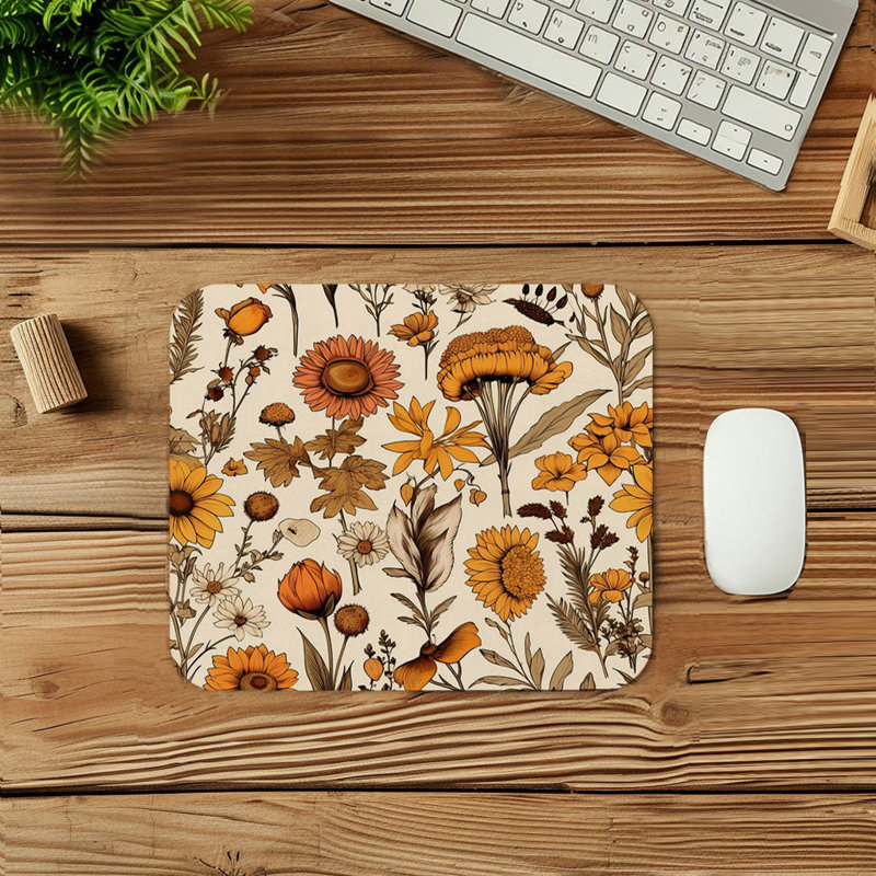 Botanical Fall Pattern VII Cottage & Cottagecore Gaming Cute Office Laptop Desk Pad Gift Mat Square Rectangle Non-Slip Mousepad