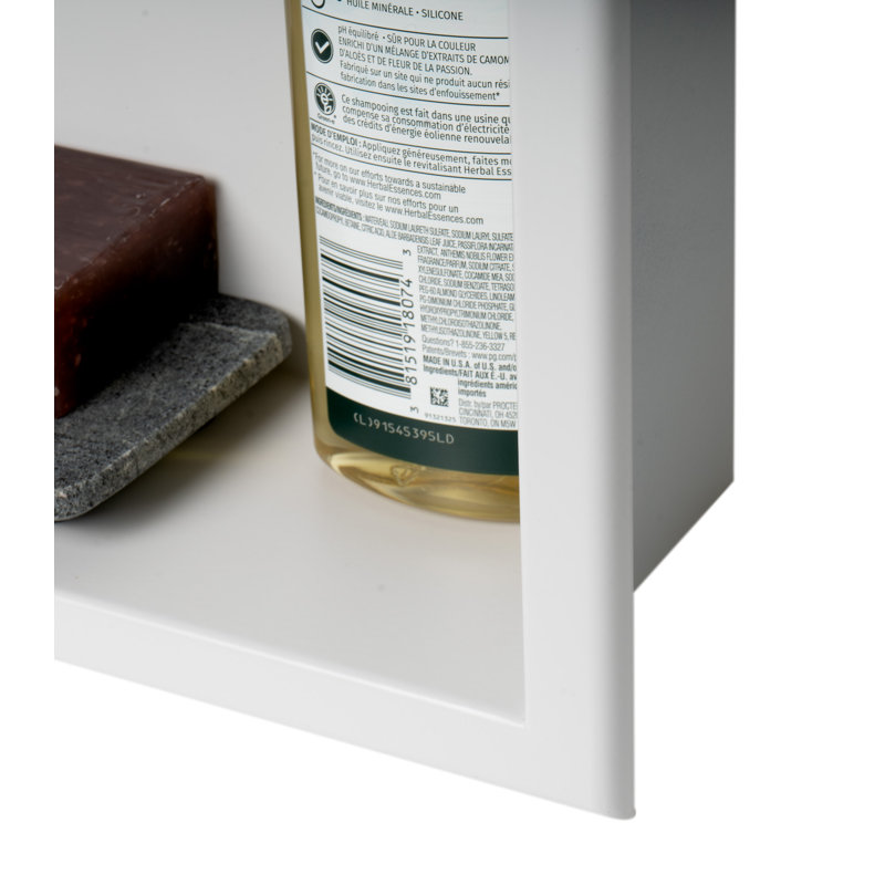 Tablette de douche adhésive en acier inoxydable, H 16 po x l 16 po x P 4 po, Blanc