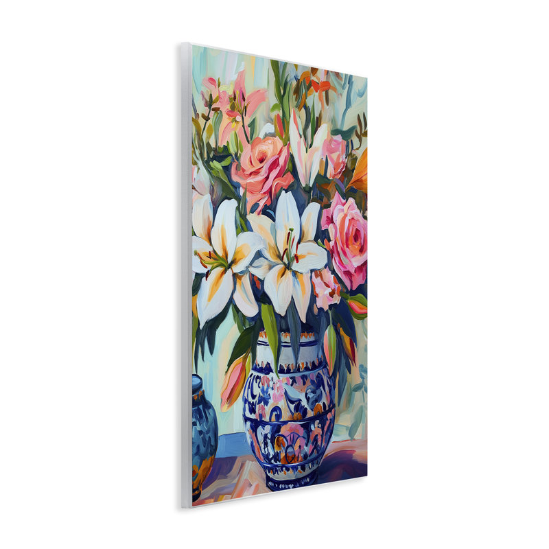 Plaque murale colorée dans un vase orné de fleurs colorées, design par Gina Kelly, H 15 po x l 10 po