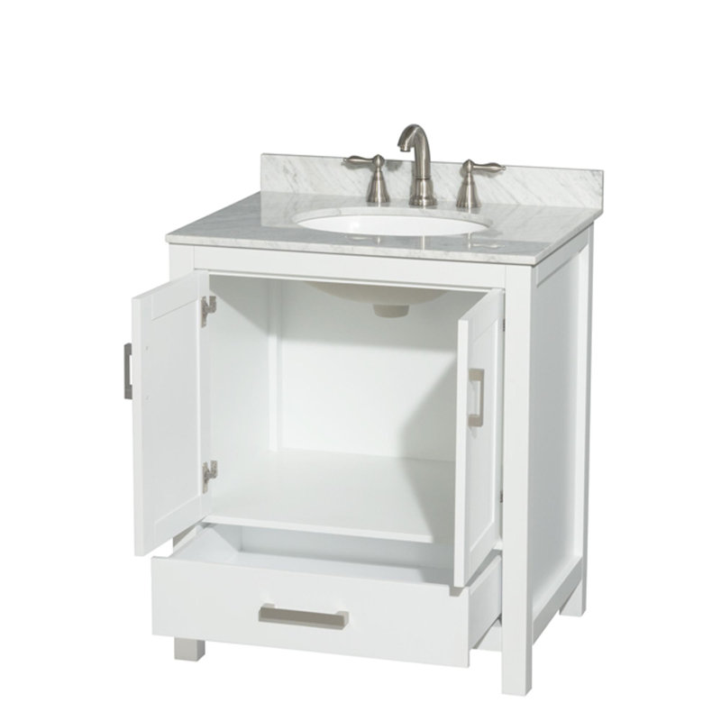 Meuble-lavabo simple avec plateau en marbre Sheffield, Blanc