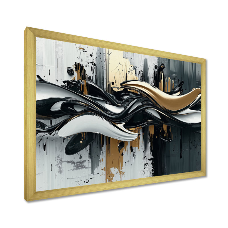 Widger Goldern «Black Shifting Ink Waters I» - art mural transitionnel, H 30 po x l 40 po, Doré