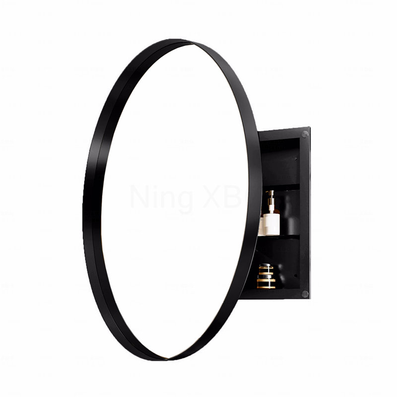 Armoire à pharmacie ronde avec cadre en métal 31,5 pouces avec miroir et tablettes réglables, Noir