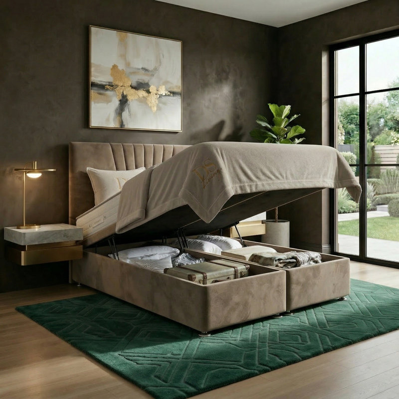 Upholstered Ottoman Bed, Single, Mink