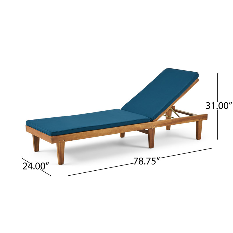 Chaise longue avec coussins Muir Sun, Structure teck / coussins bleu