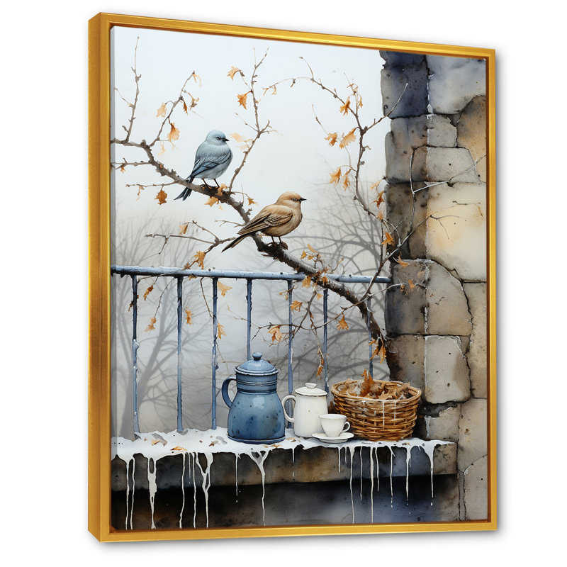 «Snowy Birds Window Views - Bird», art mural, Cadre flottant doré, H 40 po x l 30 po x P 1,5 po
