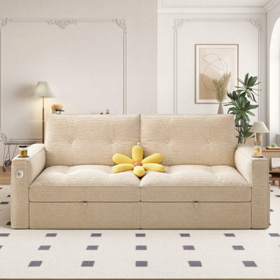 73" Queen Square Arms Tufted Back Convertible Sleeper Sofa with Cushions for living rooms