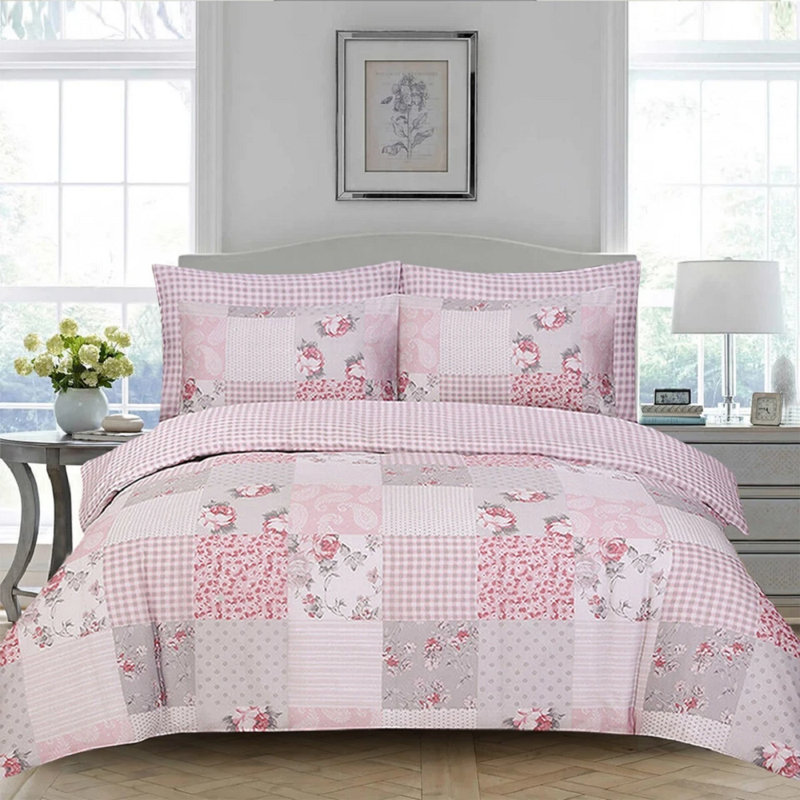 Cotton Duvet Cover Set with Pillowcases Included, Grey Floral, Single Duvet Cover Set + 1 Standard Pillowcase