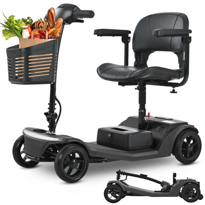 Scooter électrique compact à quatre roues, scooter électrique pliant pour personnes âgées, véhicule électrique compact, équipé d'un moteur de 250 W, adapté aux adultes ne pesant pas plus de 300 lb (environ 136 kg), mauve brillant