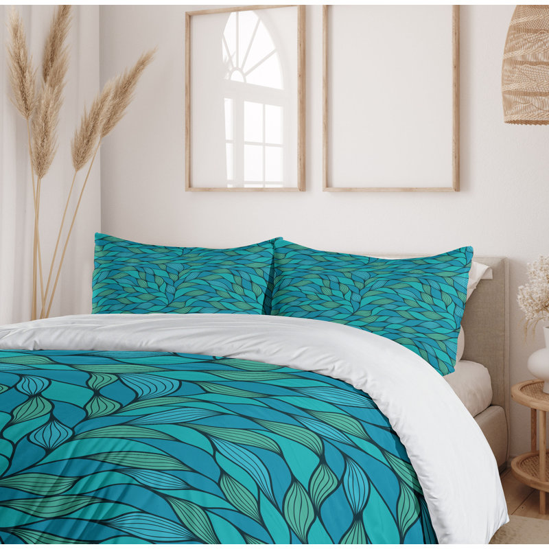 Teal and Mint Green Abstract Wave King Duvet Cover Set