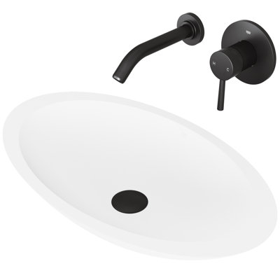 Lavabo de salle de bain vasque ovale blanc mat Stone ™ avec robinet H 5 po L 23 po x l 14 po x H 4 po Wisteria
