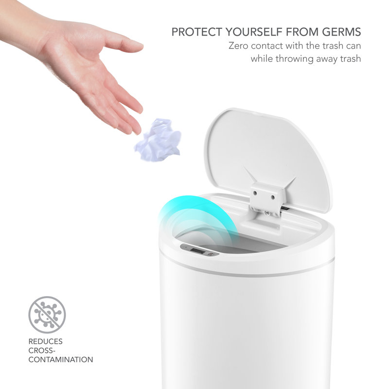 White Plastic Touchless Motion Sensor Trash Can 2.1 Gallon