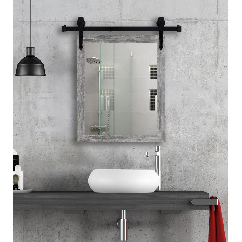 Lynd Engineered Wood Flat Mirror, 39" H x 33" W, Weathered White Barnwood