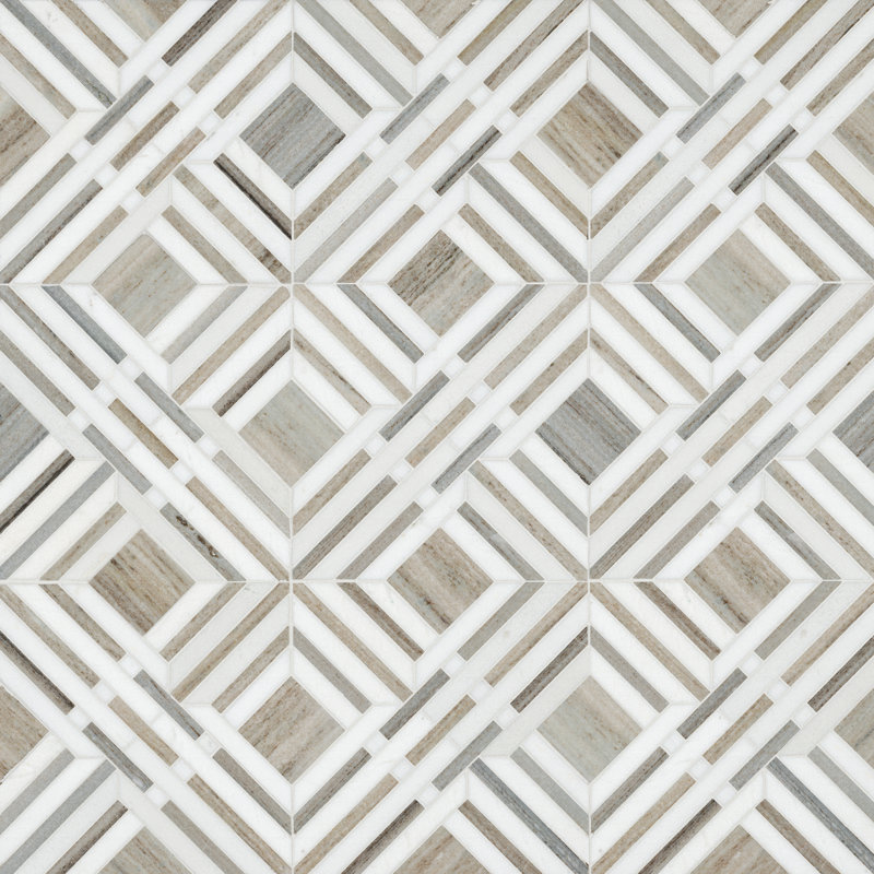 Brunello Geometric 12 in. x 12 in. Polished Marble Mosaic Floor and Wall Tile
