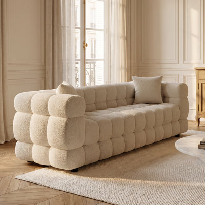Canapé Teddy de 75 pouces avec capitonnage à bulles et coussins à ressorts ensachés