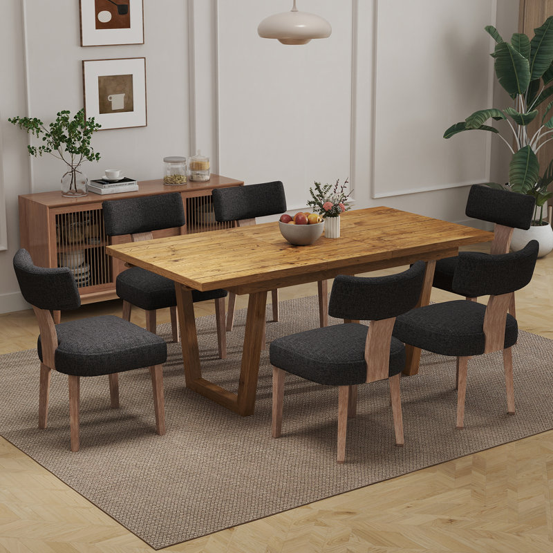 Solid Wood Dining Table Set Farmhouse Extendable Dining Table And Upholstered Chair For Dining Room/Kitchen, Charcoal/Wood