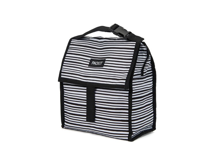 PackIt Freezable Lunch Bag with Zip Closure, Gray Stripe