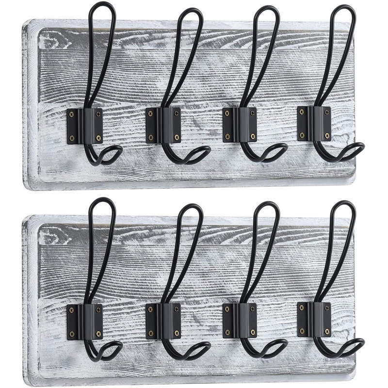Hiroko 4 - Hook Wall Mounted Coat Rack, Rustic White