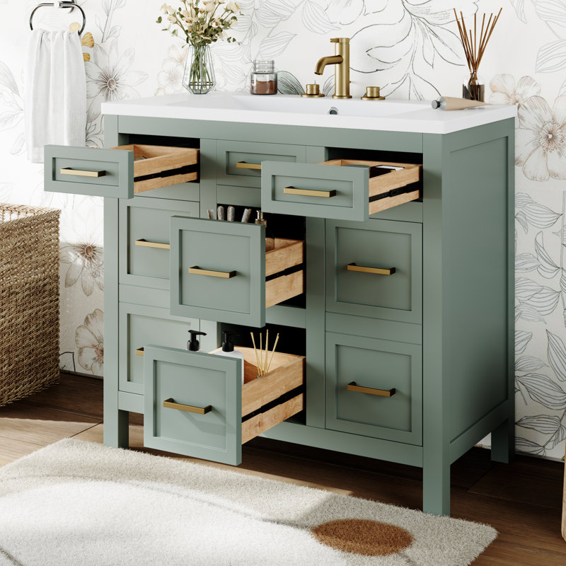 Nimat 36'' Single Bathroom Vanity with Resin Top, Gold, Green