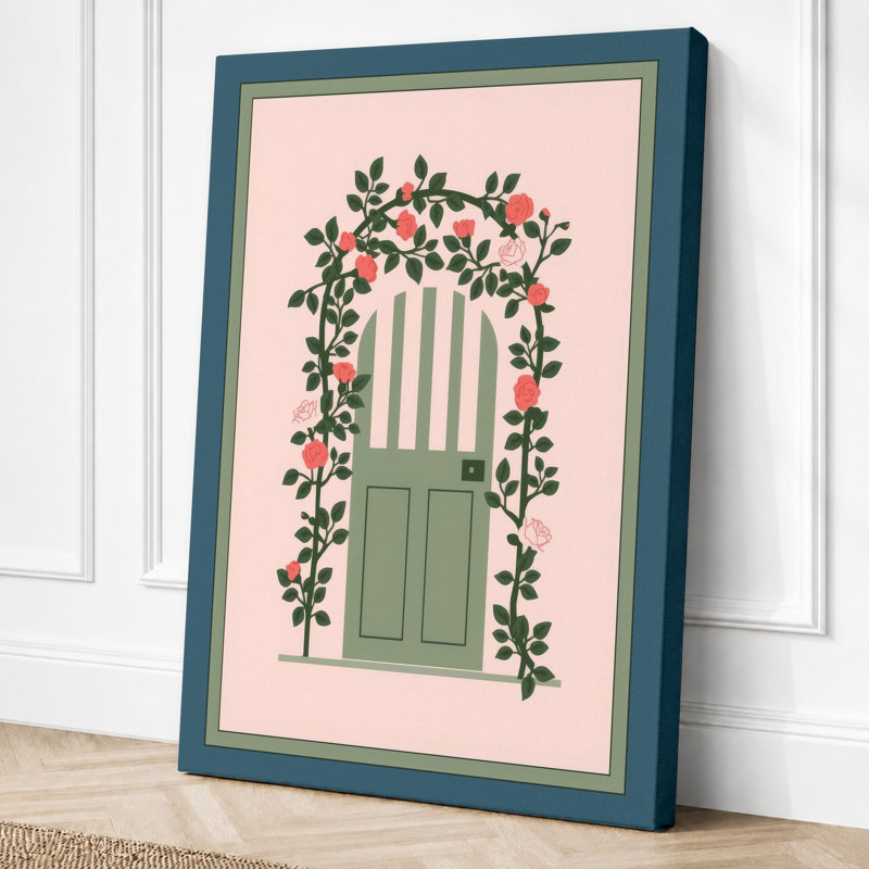 Doorway Botanical - Wrapped Canvas, 30x20 - 76.2 x 50.8 cm, Teal Border