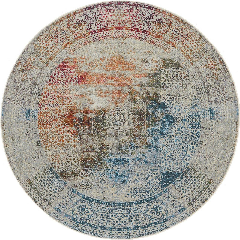 Tapis oriental crème / bleu Mulvihill, Rond 5 pi 5 po