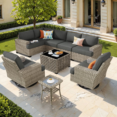 7- Person Rattan Outdoor Seating Group With Swivel Rockers
