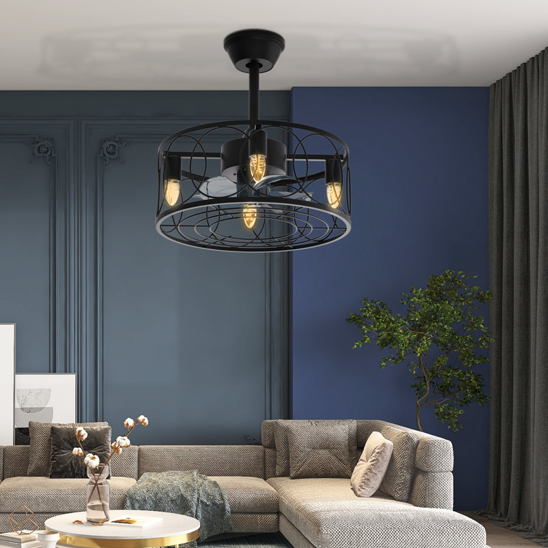 Ventilateur de plafond en cage de 18 po avec ensemble d'éclairage et télécommande à profil bas avec ventilateur encastré pour la chambre à coucher, le salon et la cuisine