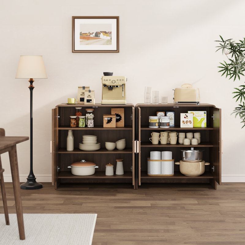 31.5” Sideboard Curved Cabinet With Storage, Brown