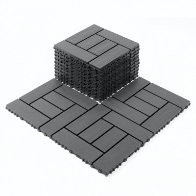 Carreaux de terrasse à emboîtement de style ZZ de 12 pouces, carreaux de sol à emboîtement modulaire DIY, carreaux de sol intérieur et extérieur, carreaux de cour faciles à installer rapidement, gris foncé 44 pièces