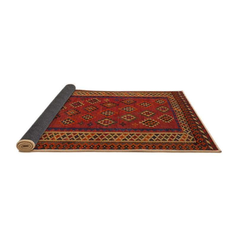 Tapis de zone rouge/brun/crème contemporaine, Rond 5 pi