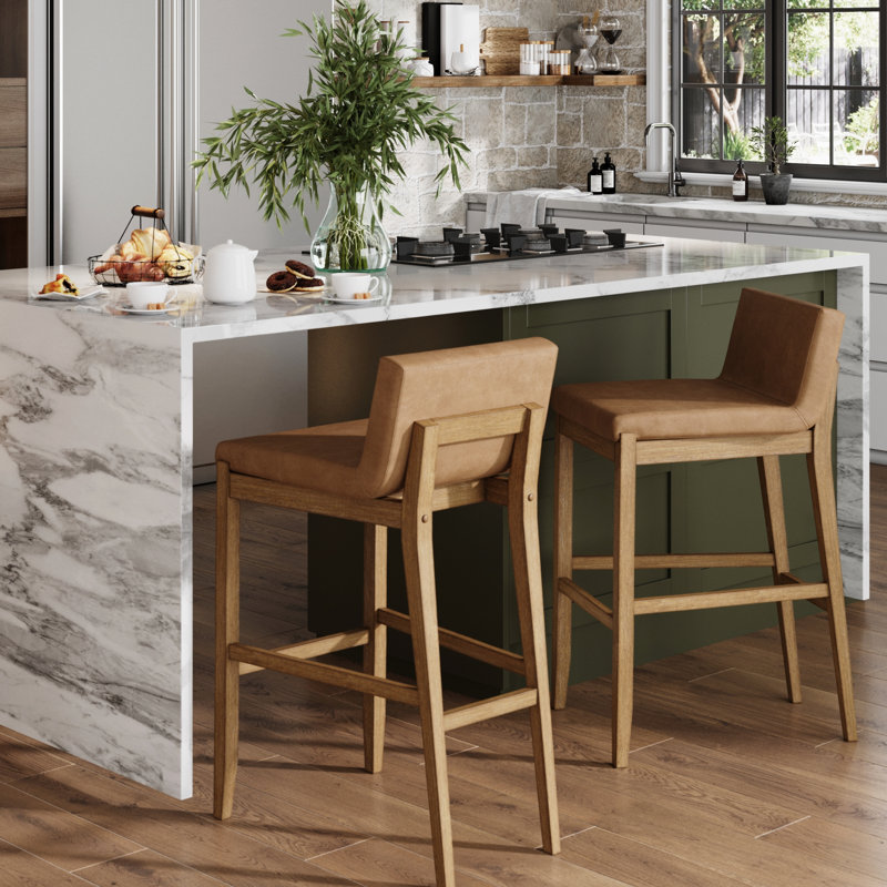  Tabouret rembourré en bois, Light Brown Polyester/Light Brown Frame, 1, Counter Stool (24.6” Seat Height)