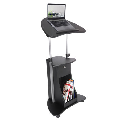 Sit-to-Stand Rolling Adjustable Laptop Cart With Storage, Black
