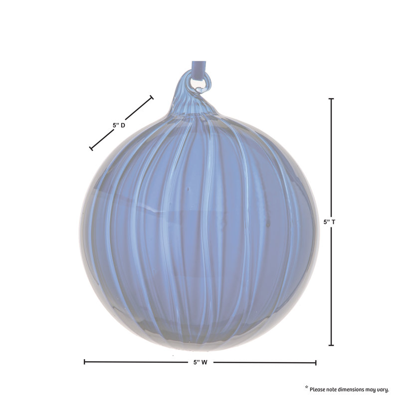 5" Glass Clear Stripe Ball Ornaments, Blue