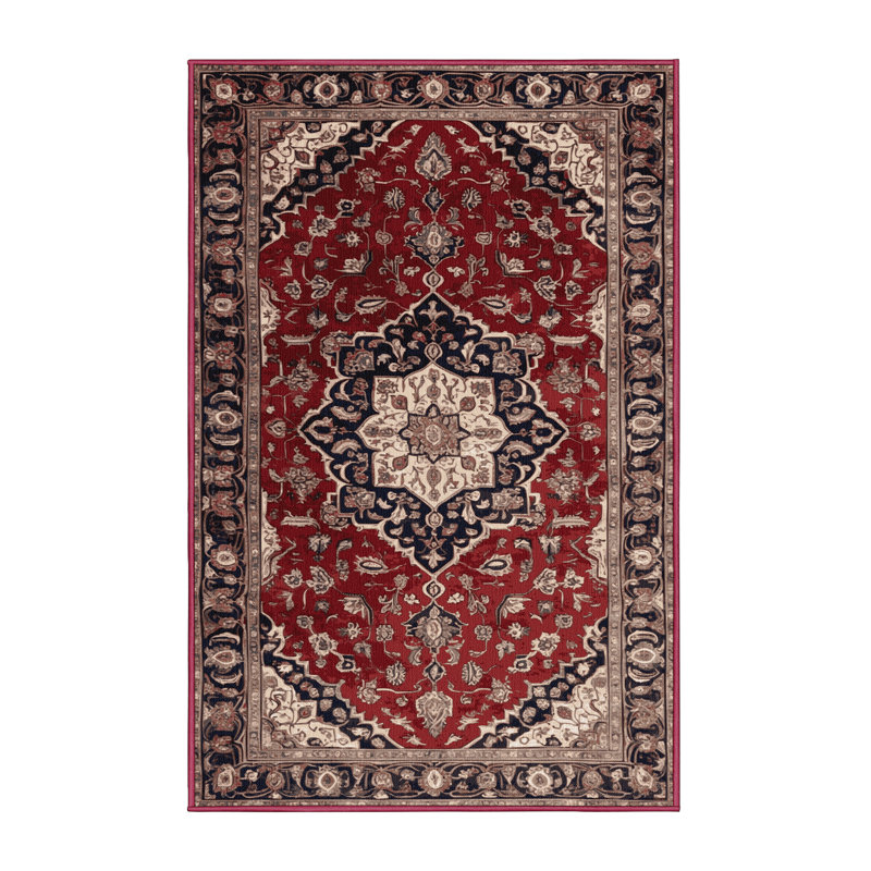 Tapis rouge persan lavable à la machine, Rectangle 5 pi x 7 pi