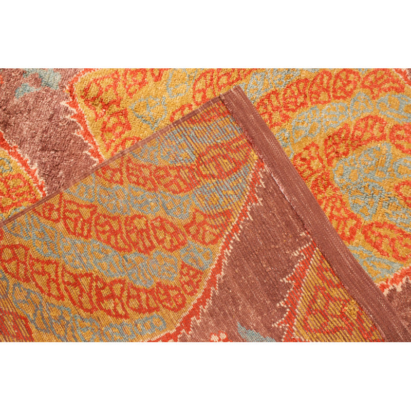 One-of-a-Kind Hand-Knotted 1970s Green/Orange 5'11" x 6'8" Silk Area Rug