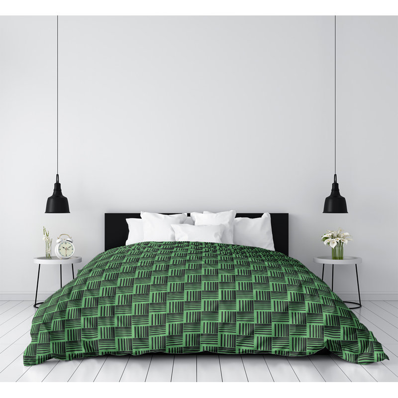Housse de couette simple à rayures baskettressées, Housse de couette pour lit simple, Vert foncé, Polyester brossé