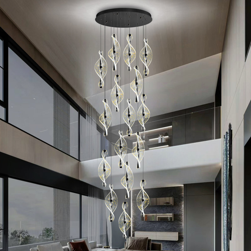 Lustre à DEL 16 lumières en acrylique pour plafonds hauts noir, Noir