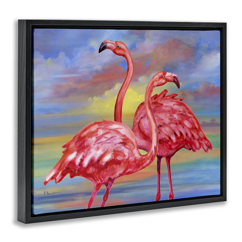 «Rainbow Sunset Flamoos», art mural encadré par Paul Brent, Cadre flottant noir de jais, H 17 po x l 21 po
