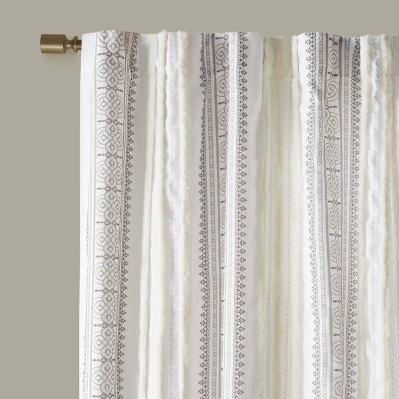 Extra Long White Velvet Geometric Stripe Drape Panel