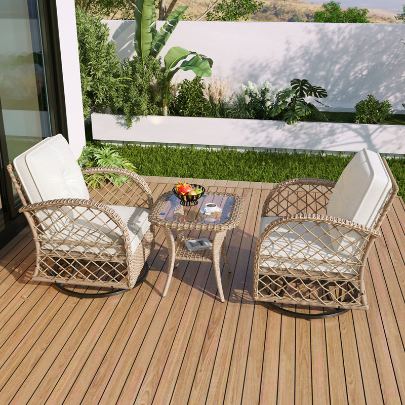 Ensemble de conversation d'extérieur 3 pièces avec chaises pivotantes Hayes, Naturel