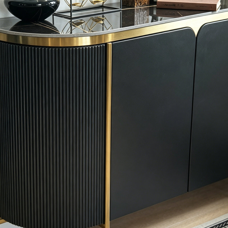 Buffet minimaliste à grande capacité de style italien, H 36 po x l 62,99 po x P 15,75 po, Noir