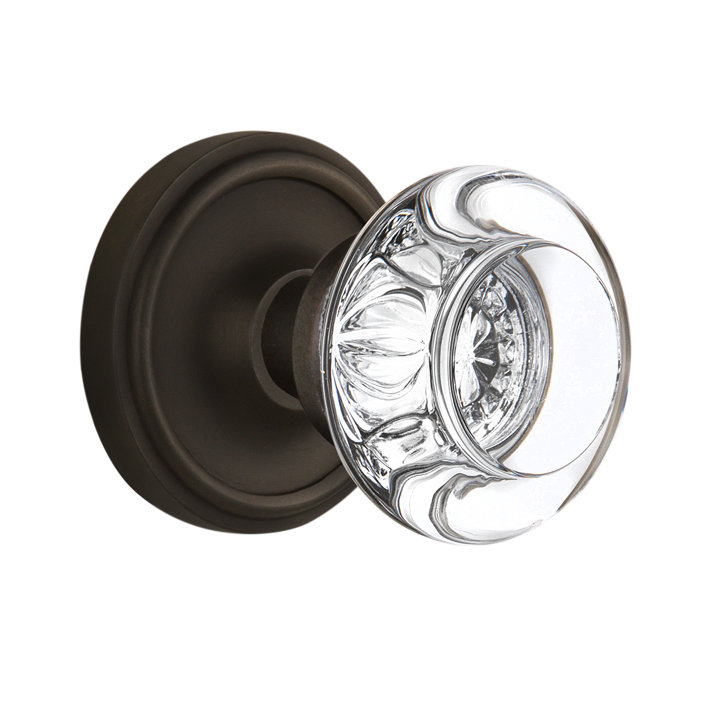 Classic Rosette with Round Clear Crystal Door Knob, Oil-Rubbed Bronze