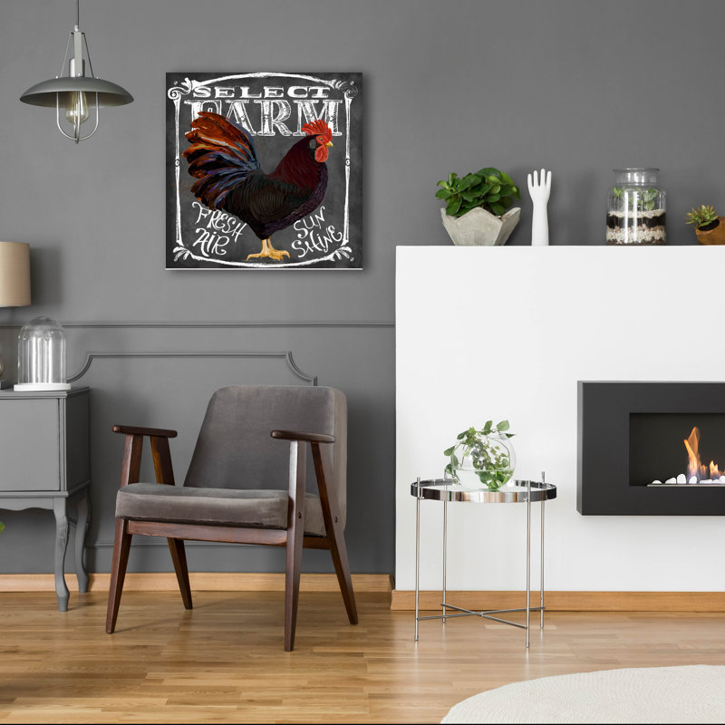 «Rooster On Chalkboard 3» par Art Licensing Studio, art mural en verre acrylique épique, 24 po x 24 po, H 24 po x l 24 po