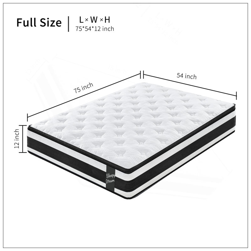 Matelas hybride à ressorts ensachés 12 pouces Oeko-Tex100