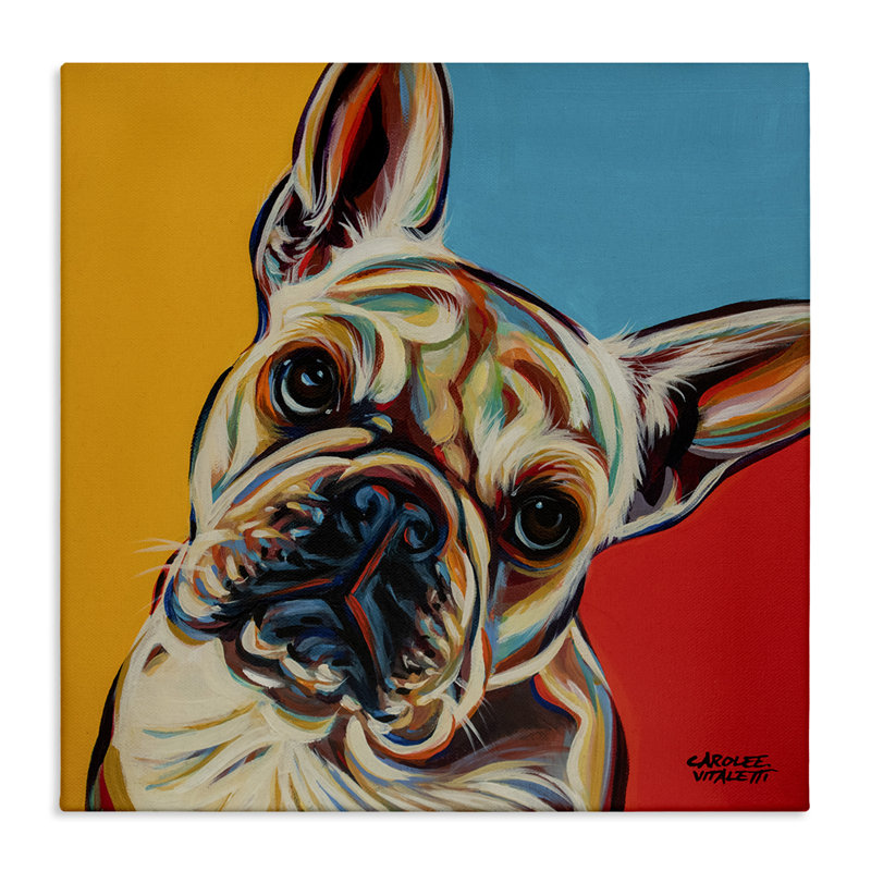 Portrait de bouledogue français Chroma Pop rouge jaune bleu, H 30 po x l 30 po